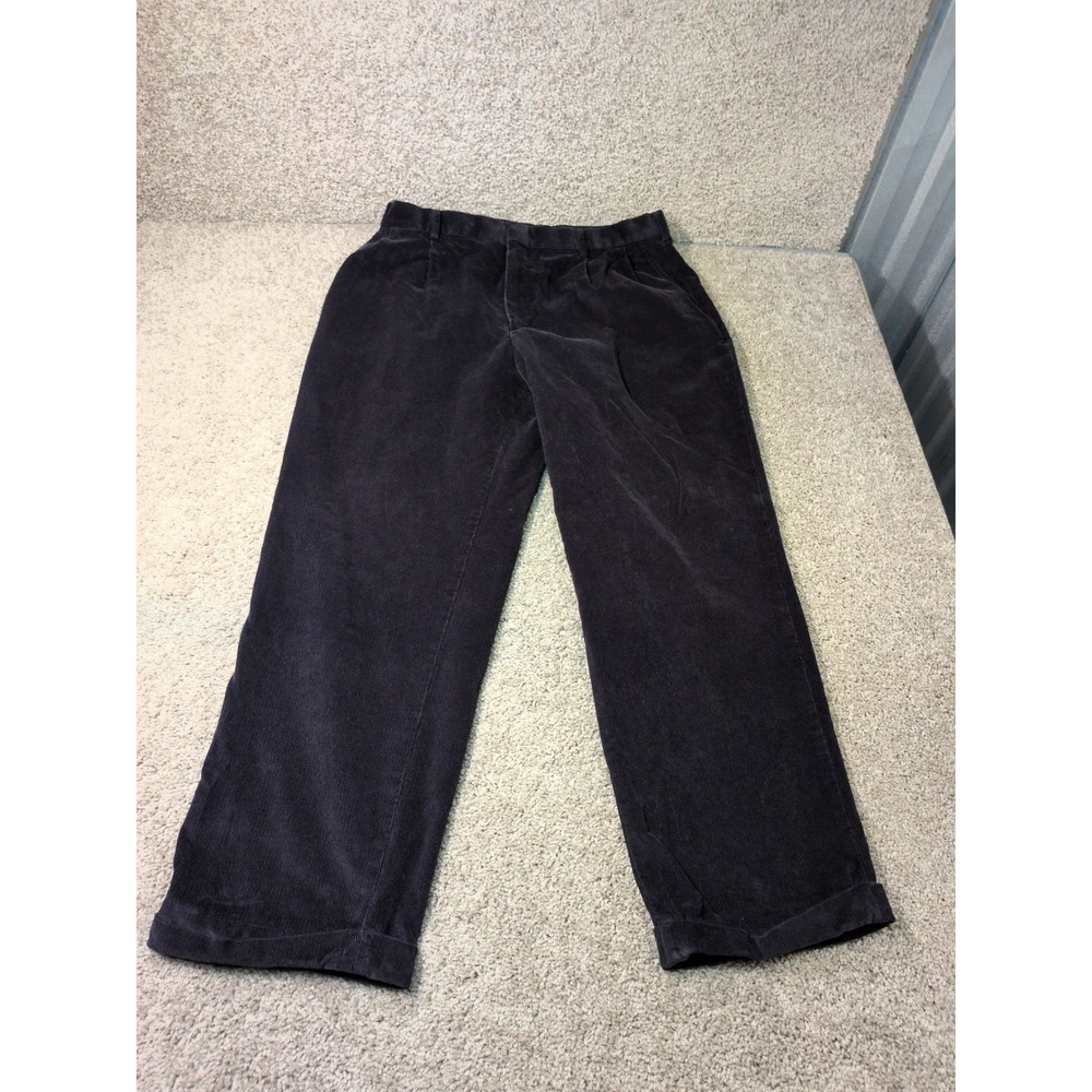 Lands End Mens Pleated Corduroy Pants 36 Long Dark Purple Cuffed Cotton Trousers